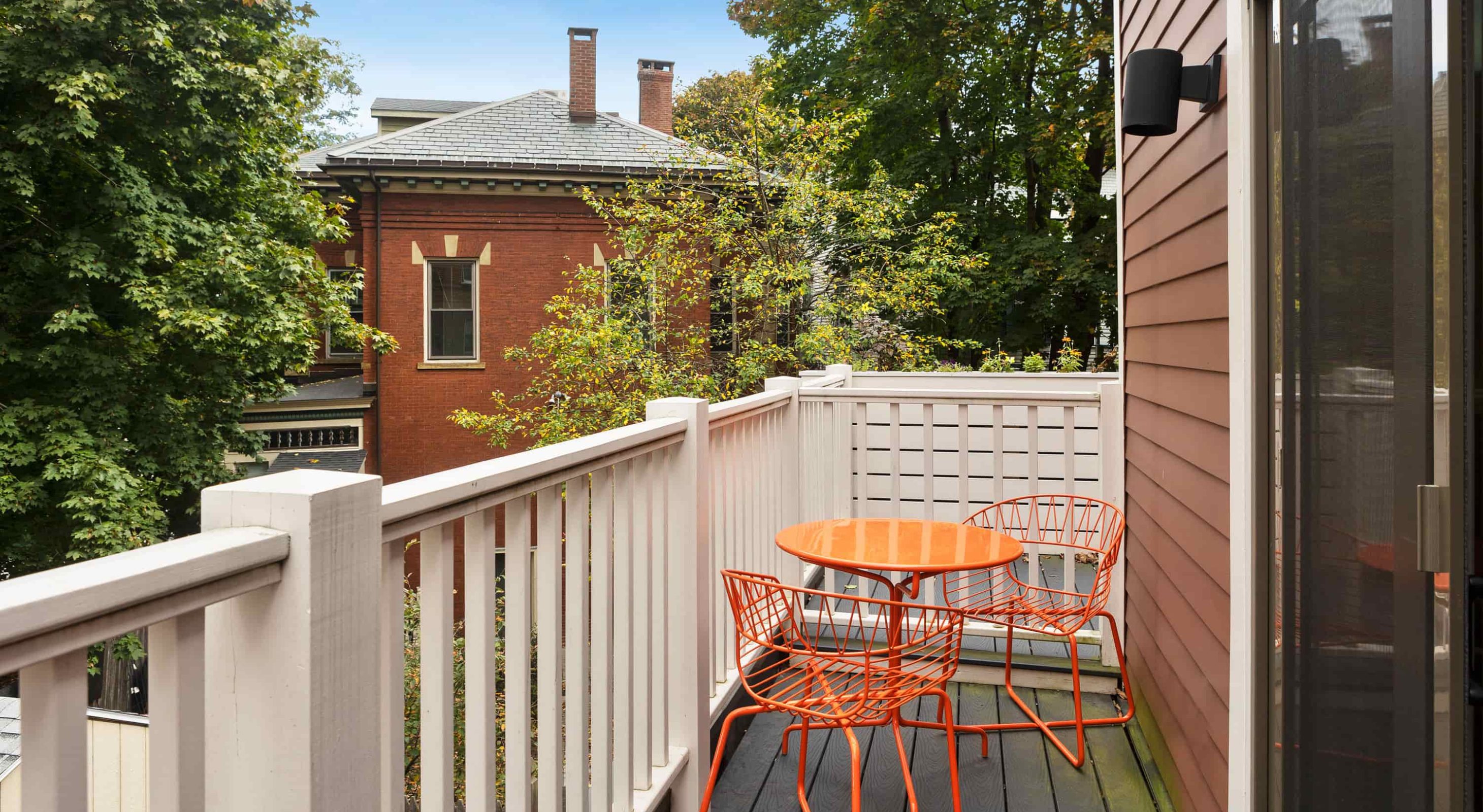 Charming balcony view at a Portland Maine hotel, perfect for a luxurious boutique escape.