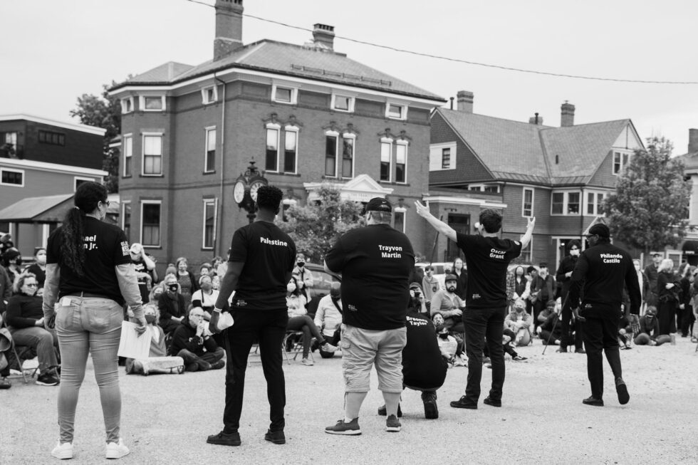 Crowd gathers at Portland Maine hotel for an event in the historic West End neighborhood.
