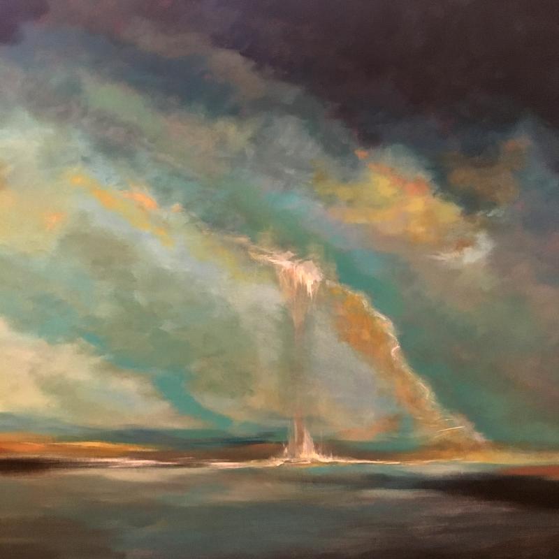 Colorful abstract painting with dynamic brush strokes, evoking rich Portland Maine history.