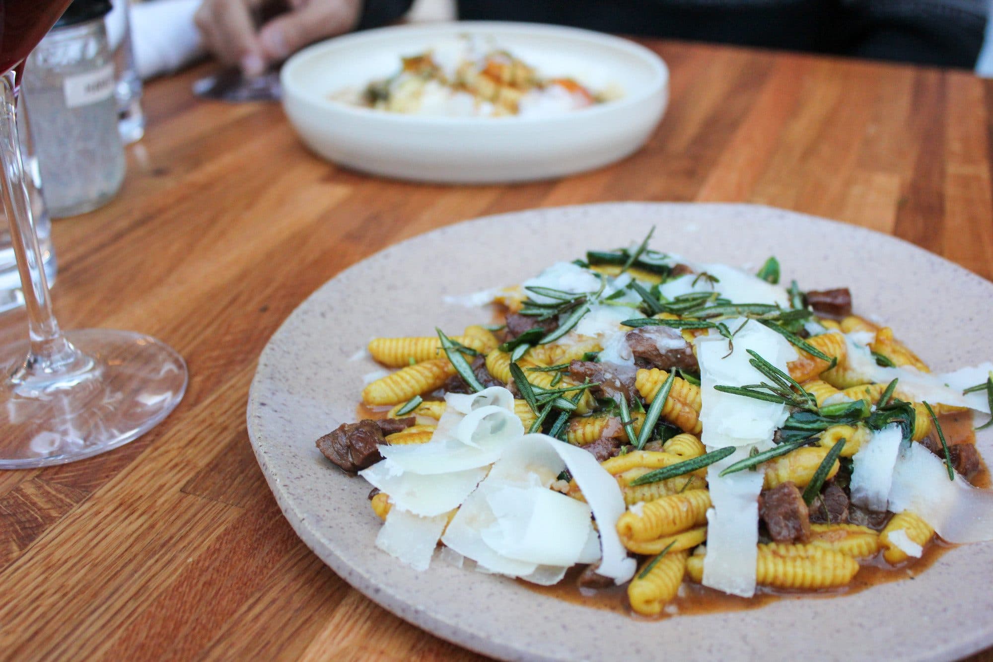 Delicious pasta dish served at a luxurious Portland Maine boutique hotel restaurant.